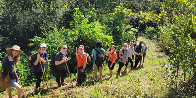 Students walking in the forest in Panama